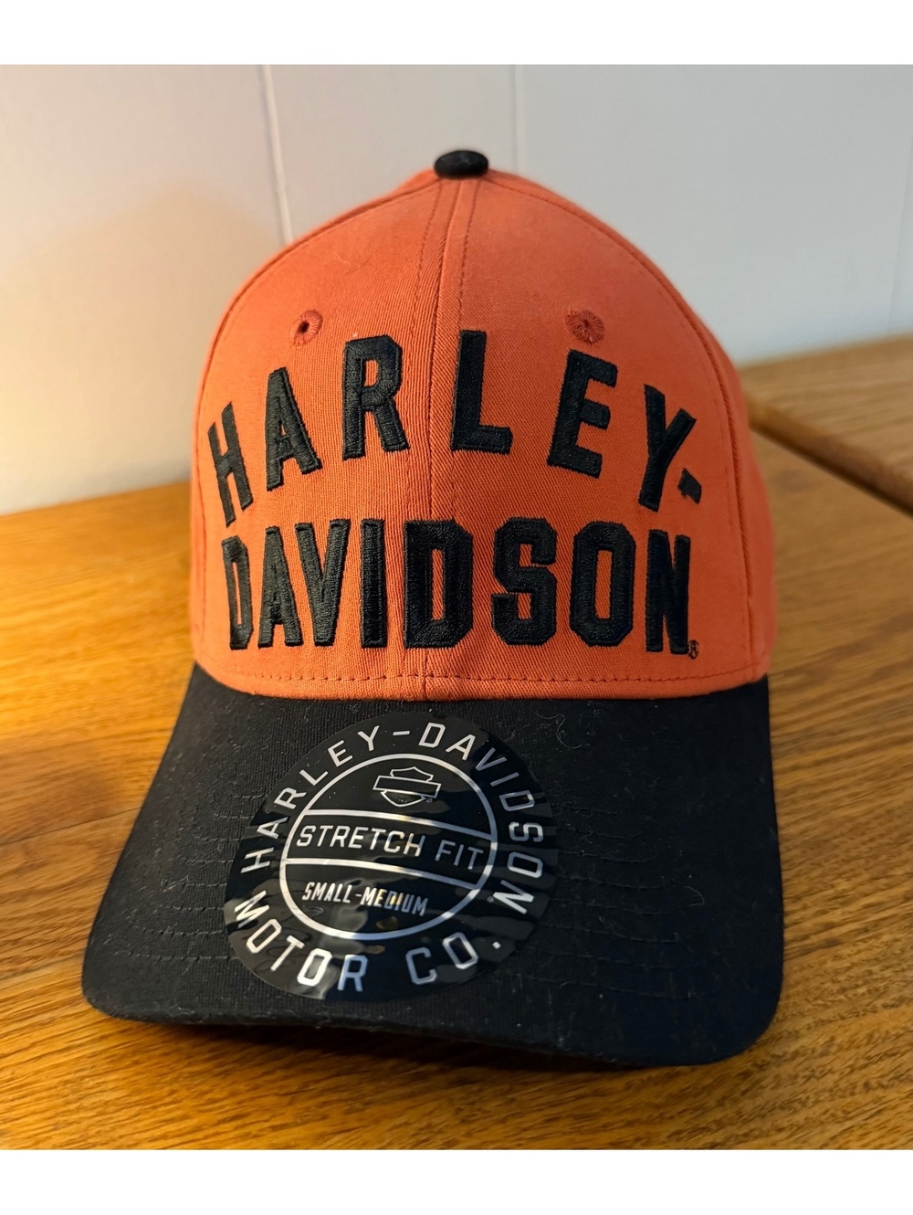 Harley-Davidson Stretch Fit Baseball Cap - Small/Medium, Orange and Black